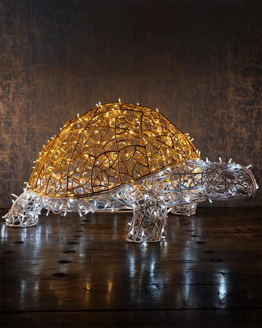 LED-Deko-Schildkröte aus Aluminium – 110 cm, gold/weiß, wetterfest für Außenbereiche