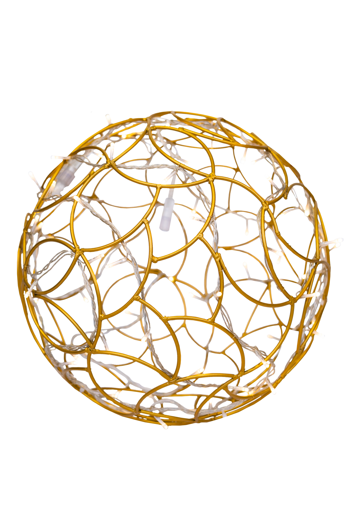 Goldene LED-Leuchtkugel von Alganic, 50 cm, handgeschweißt aus Aluminium, freigestellt auf transparentem Hintergrund